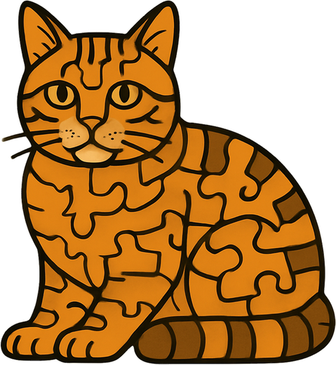 A close portrait of the puzzle cat filling a phone screen.